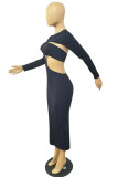Pink Fashion Sexy Solid Hollowed Out Half A Turtleneck Long Sleeve Two Pieces