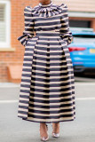 Multicolor Fashion Casual Striped Patchwork Turtleneck Long Sleeve Dresses