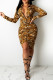 Multicolor Fashion Sexy Print Basic Turndown Collar Long Sleeve Dresses