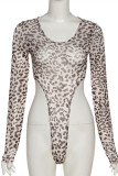 Leopard Print Fashion Sexy Print Leopard See-through O Neck Skinny Romper
