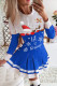Blue Fashion Casual Print Santa Claus Patchwork O Neck Long Sleeve Dresses
