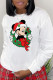 White Casual Cute Print Patchwork O Neck Tops