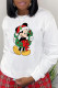 White Street Cute Print Patchwork O Neck Tops