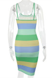 Pink Sexy Casual Striped Backless V Neck Sling Dress