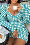 Green Sexy Casual Letter Print Patchwork Square Collar Long Sleeve Dresses