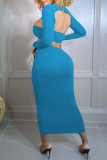 Pink Fashion Sexy Solid Hollowed Out Half A Turtleneck Long Sleeve Two Pieces