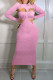 Pink Fashion Sexy Solid Hollowed Out Half A Turtleneck Long Sleeve Two Pieces