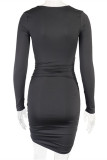 Black Fashion Sexy Solid Fold V Neck Long Sleeve Dresses