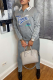 Grey Casual Print Patchwork Turndown Collar Long Sleeve Two Pieces