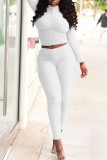 Red Sexy Solid Patchwork Fold Turtleneck Long Sleeve Two Pieces