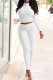 White Sexy Solid Patchwork Fold Turtleneck Long Sleeve Two Pieces
