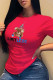 Red Casual Daily Print Patchwork O Neck T-Shirts