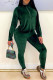 Green Fashion Casual Solid Basic Zipper Collar Long Sleeve Two Pieces