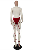 Red Fashion Casual Patchwork Basic Turtleneck Skinny Jumpsuits