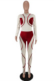 Red Fashion Casual Patchwork Basic Turtleneck Skinny Jumpsuits