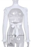 White Sexy Casual Solid Bandage Backless Half A Turtleneck Tops
