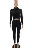 Red Sexy Solid Patchwork Fold Turtleneck Long Sleeve Two Pieces