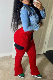 Red Casual Solid Patchwork Mid Waist Speaker Solid Color Bottoms