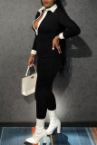 Black Fashion Casual Solid Patchwork V Neck Skinny Jumpsuits