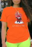 Orange Street Cute Print Patchwork O Neck T-Shirts