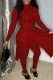 Red Fashion Casual Solid Slit Half A Turtleneck Long Sleeve Two Pieces