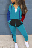 Yellow Casual Print Patchwork Zipper Hooded Collar Long Sleeve Two Pieces