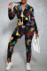 Black Casual Print Patchwork Zipper Zipper Collar Long Sleeve Two Pieces