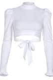 White Sexy Casual Solid Bandage Backless Half A Turtleneck Tops