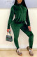 Ink Green Casual Solid Patchwork Zipper Zipper Collar Long Sleeve Two Pieces