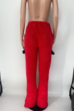 Red Casual Solid Patchwork Mid Waist Speaker Solid Color Bottoms