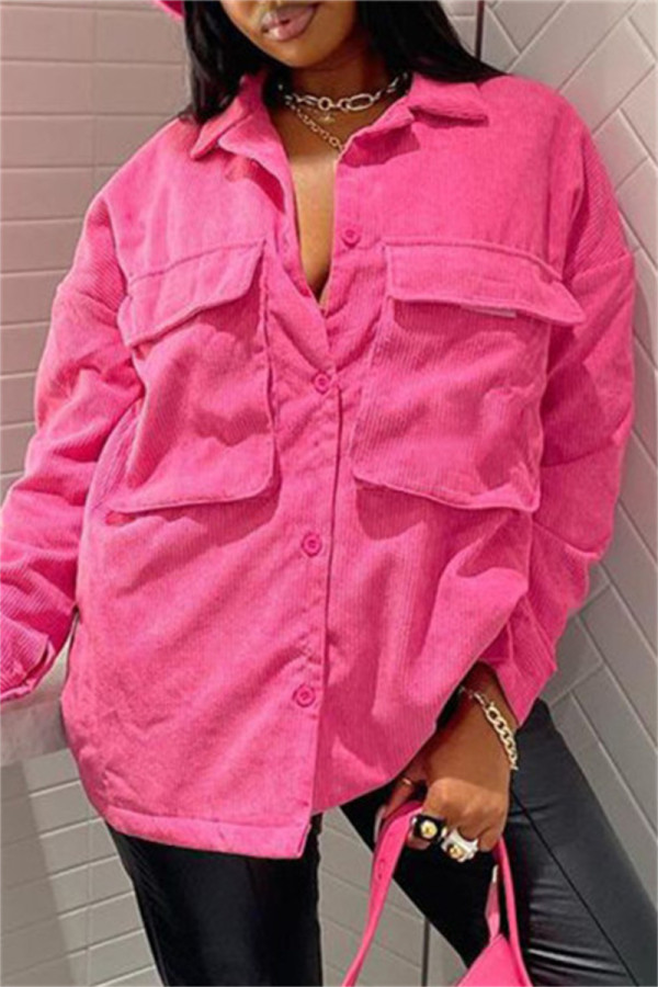 Pink Fashion Casual Solid Patchwork Turndown Collar Outerwear