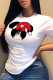 White Casual Cute Character Print Patchwork O Neck T-Shirts