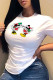 White Work Cute Print Patchwork O Neck T-Shirts