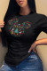 Black Street Cute Print Solid Patchwork O Neck T-Shirts