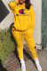 Yellow Fashion Sportswear Embroidery Patchwork Hooded Collar Long Sleeve Two Pieces
