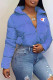 Blue Fashion Street Print Patchwork Mandarin Collar Outerwear