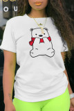 Grey Daily Cute Print Patchwork O Neck T-Shirts