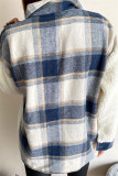 Blue Fashion Casual Plaid Print Split Joint Cardigan Turndown Collar Outerwear