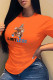 Orange Casual Daily Print Patchwork O Neck T-Shirts
