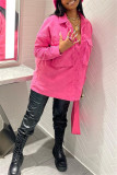 Pink Fashion Casual Solid Patchwork Turndown Collar Outerwear