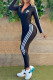 Black Fashion Casual Letter Embroidered Zipper Collar Long Sleeve Two Pieces