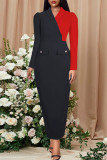 Black Fashion Casual Patchwork Basic Long Sleeve Dresses