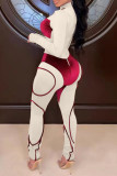 Red Fashion Casual Patchwork Basic Turtleneck Skinny Jumpsuits