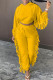 Yellow Fashion Casual Solid Tassel Hooded Collar Long Sleeve Two Pieces