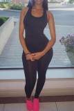 Black Casual Sportswear Solid Basic O Neck Skinny Jumpsuits