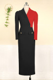 Black Fashion Casual Patchwork Basic Long Sleeve Dresses