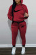 Red Fashion Casual Embroidery Patchwork Hooded Collar Long Sleeve Two Pieces