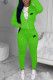 Green Fashion Casual Embroidery Patchwork Hooded Collar Long Sleeve Two Pieces