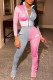 Pink Fashion Casual Print Patchwork Zipper Collar Long Sleeve Two Pieces