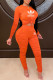 Orange Fashion Casual Print Fold O Neck Long Sleeve Two Pieces